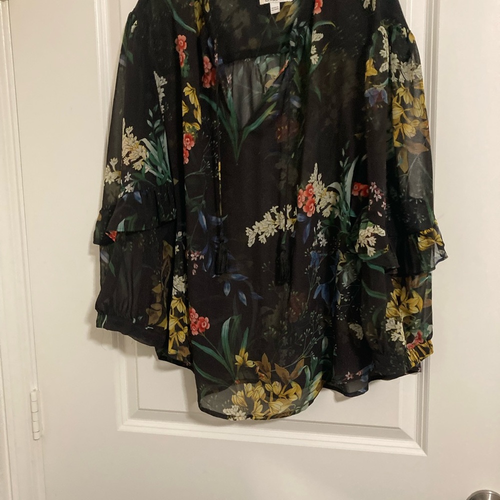 Chico's Black Floral Sheer Top
